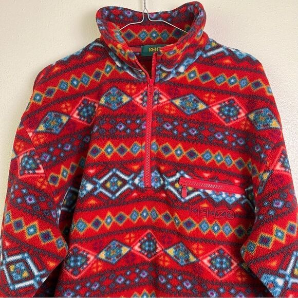 Kenzo Golf Aztec Southwestern Fleece Pullover Jacket 4 Large XL Spell Out Logo - Picture 3 of 12